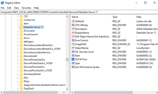 Finding the DSS port key in the registry